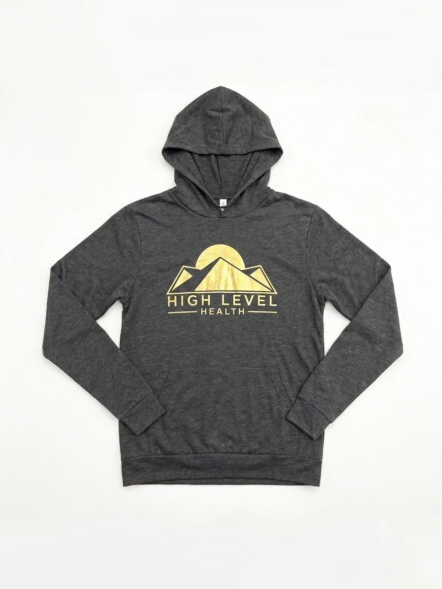 High Level Health Merch - HLH Merch - Black Long Sleeve Hooded Shirt - $30 Main Image