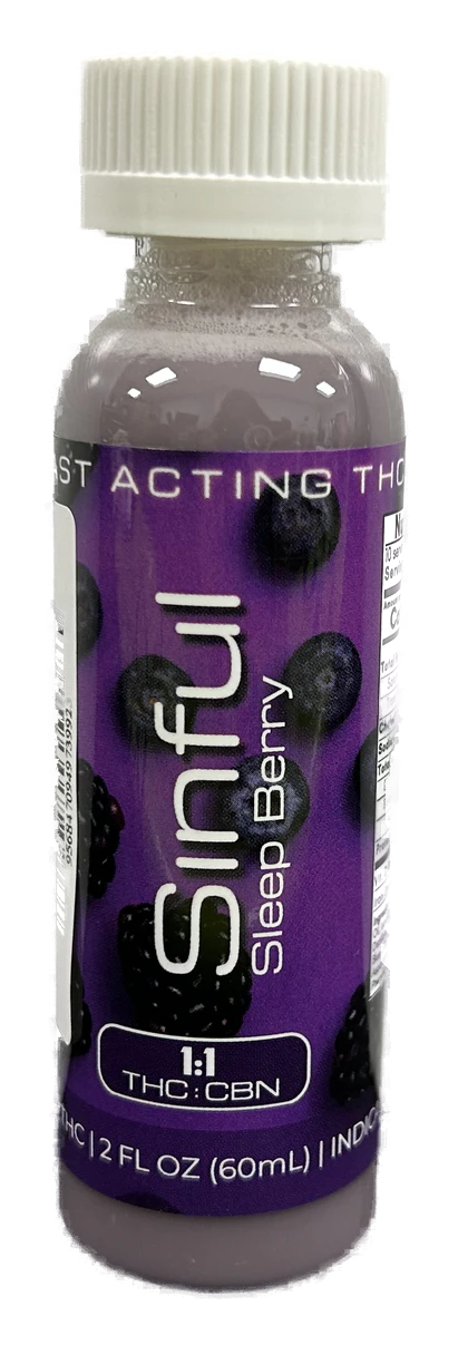 Sinful Elixirs - Sleepberry (100mg) | 1:1 THC/CBN | Infused Shooter | Indica Main Image