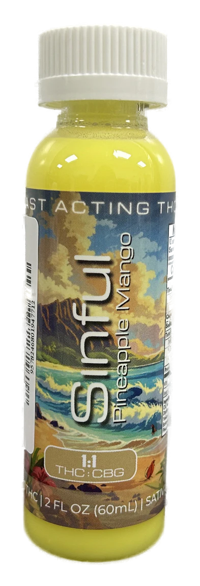 Sinful Elixirs - Pineapple Mango (100mg) | 1:1 THC/CBG | Infused Shooter | Sativa Main Image