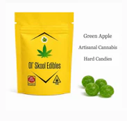 Ol' Skool Edibles- Packaged Green Apple Jolly Drops (live rosin infused) 5mg THC