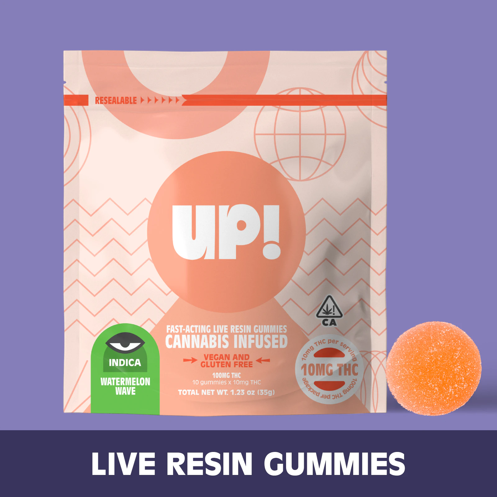 UP! - UP!: *OVERSTOCK* Watermelon Wave Live Resin Gummies 10-Piece/100mg (I) Main Image