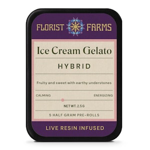 FLORIST FARMS - Ice Cream Gelato | Live Resin Infused Pre-roll | .5g 5 pack | Florist Farms