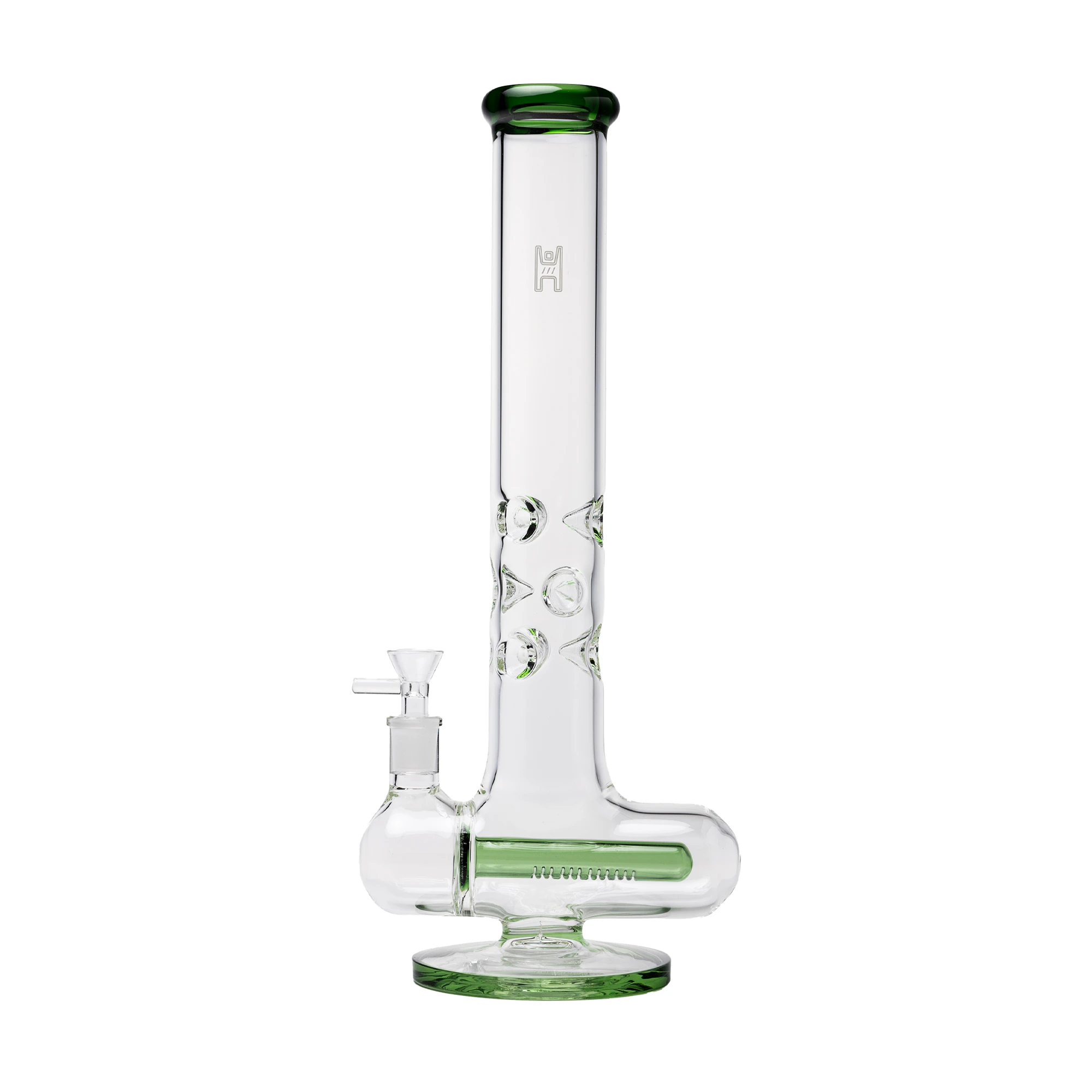 FARMHOUSE ARTISAN MARKET - Human Grade | Inline Tube Triple Ice Catch Bong | Green Accent Main Image