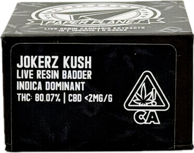 Paper Planes - Jokerz Kush 1g Live Resin Badder - Paper Planes