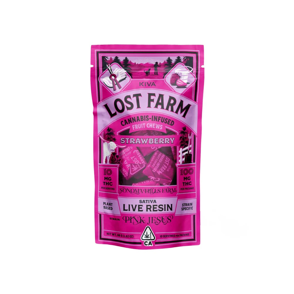 Kiva Confections - LOST FARM CHEWS - STRAWBERRY 100MG (PINK JESUS) - KIVA CONFECTIONS Main Image