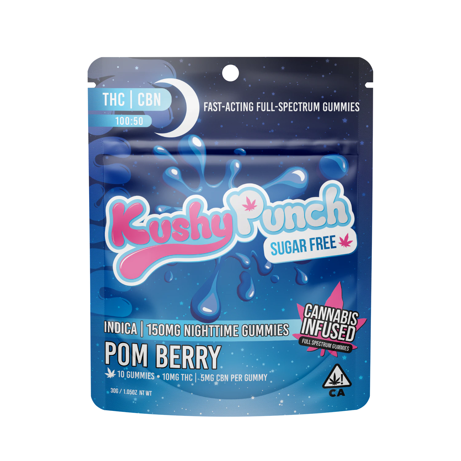 Kushy Punch - Kushy Punch 10pk Sugar Free Gummies Pom berry CBN 2:1 Main Image