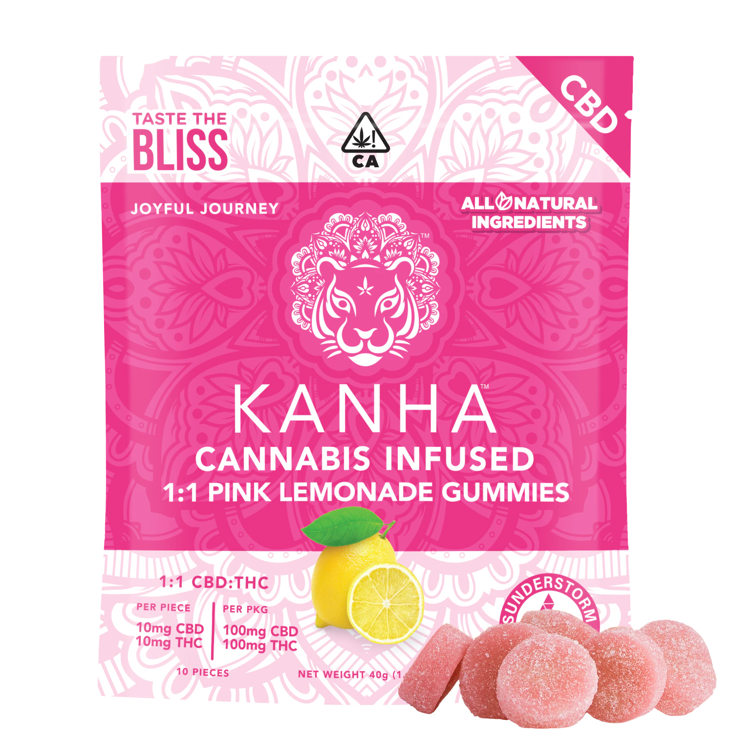 KANHA - Kanha - 100mg - 10ct Gummies - Pink Lemonade 1:1 CBD:THC Main Image
