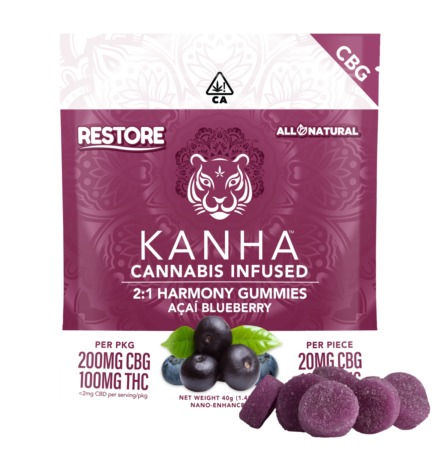 KANHA - Kanha Nano - 100mg - 10ct Gummies - 2:1 CBG:THC Acai Blueberry Main Image