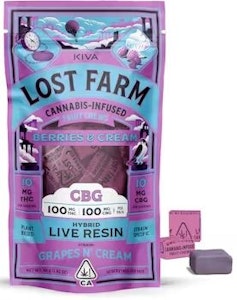 KIVA - Kiva Lost Farm Chews 10:10 CBG:THC Berries & Cream Grapes N cream 