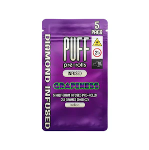 PUFF - PUFF | Grapeness | Diamond Infused | 5pk Pre-Roll | 2.5g Indica 