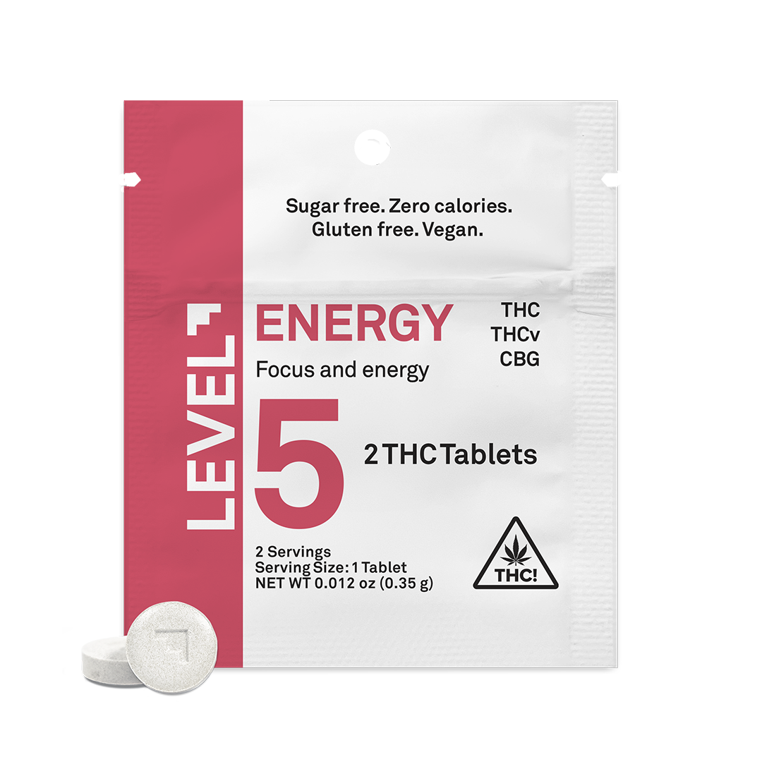 LEVEL 5 ENERGY THC:THCV:CBG Tablets 2pk Mylar Bag - 10mg Edible