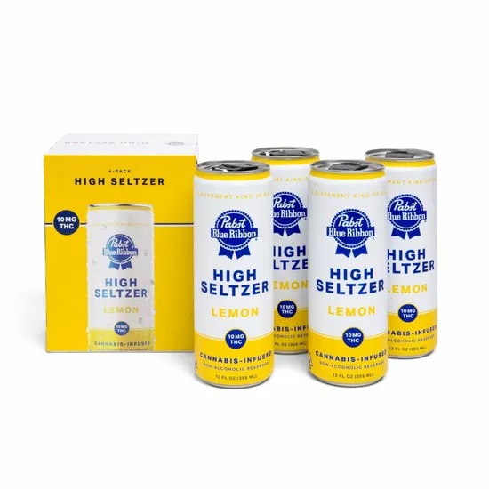PABST Blue Ribbon Lemon Cannabis Infused High Seltzer 4-Pack 48oz 40mg