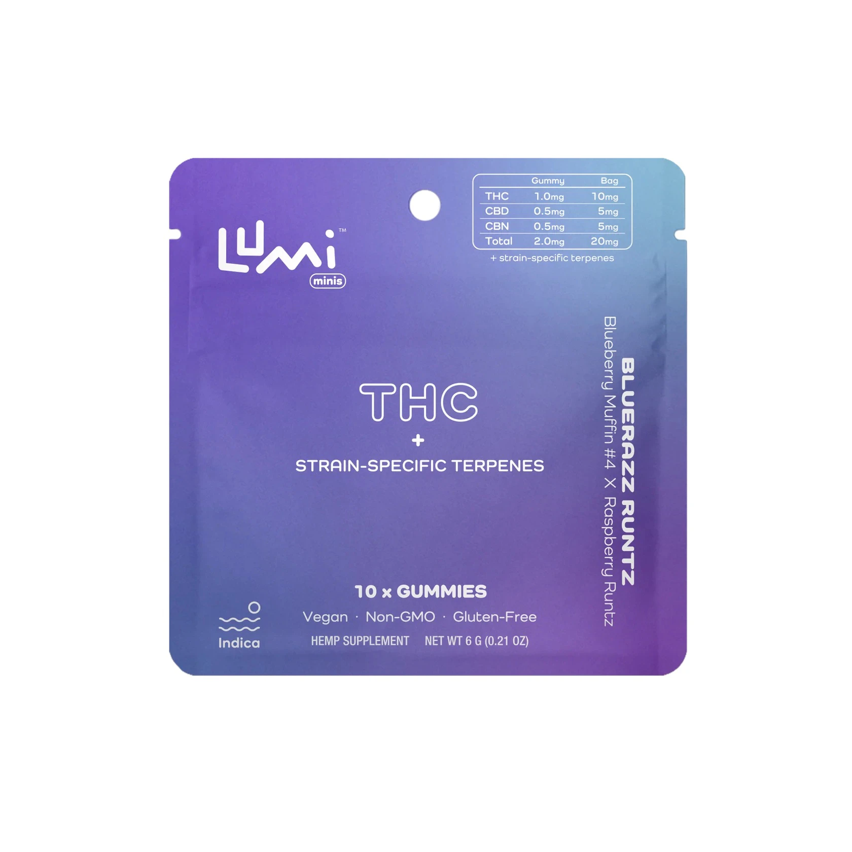 Lumi Gummies - Bluerazz Runtz (Indica) - 10ct Bags of Lumi Minis Main Image