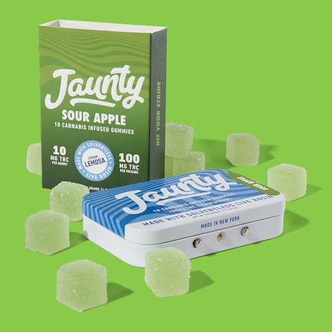 Jaunty - Sour Apple -Hybrid- Solventless Live Rosin (Gummies) 10pk Tin | Jaunty   -d6