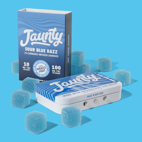Jaunty - Sour Blue Razz Solventless Live Rosin Gummies 10pk Tins