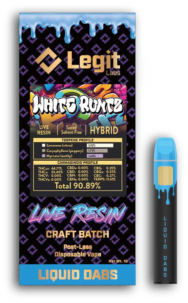 Legit Labs - Legit Labs Post-less Disposable - White Runtz Live Resin - 1g Main Image