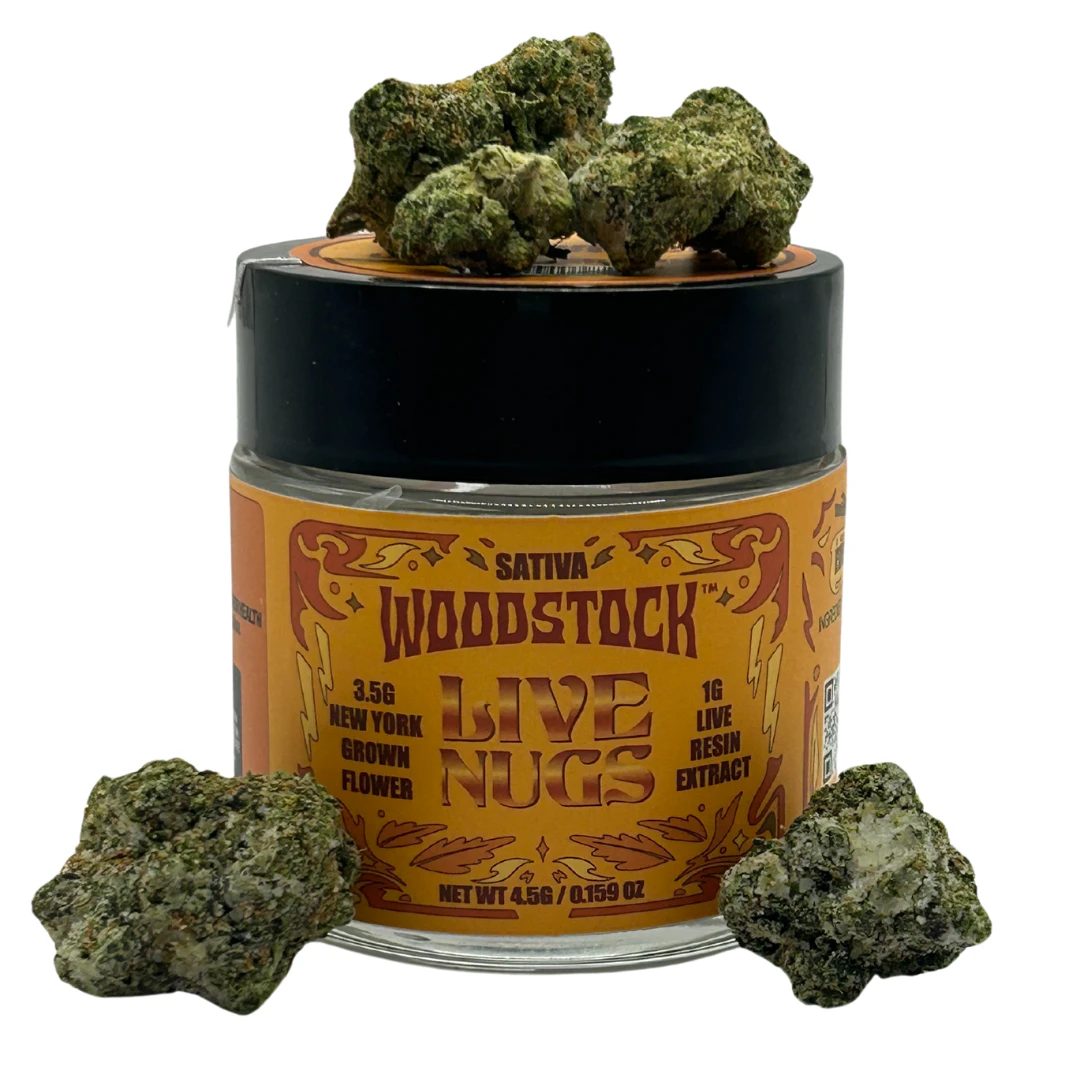 Woodstock Heritage Strains - Woodstock | Banana Cream Jealousy X Strawberry Cough | Live Resin infused Nugs Main Image