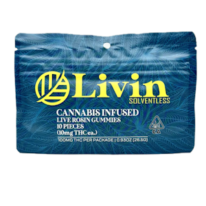 LIVIN SOLVENTLESS - Banana Cream 100mg Live Rosin 10 Pack Gummies - Livin Solventless