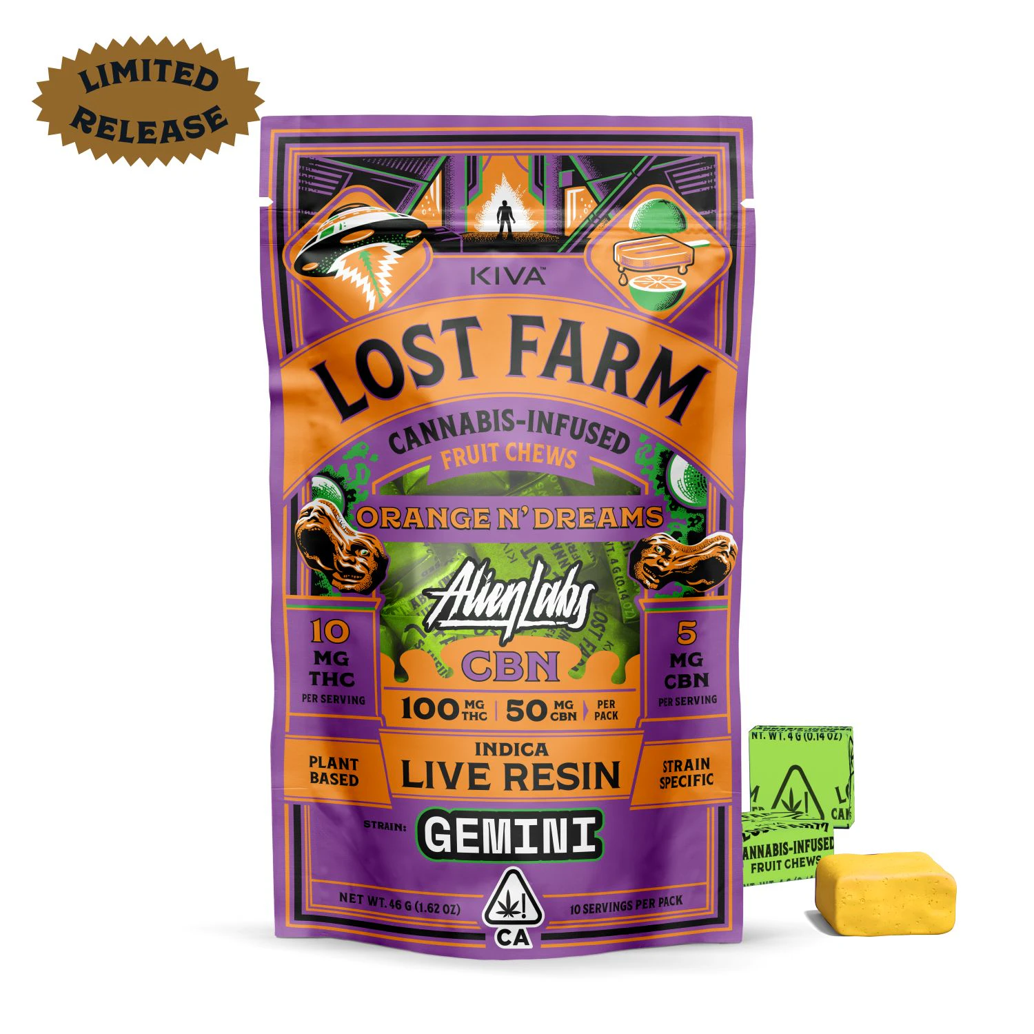 Lost Farm - Lost Farm x Alien Labs - 100mg 10:5 THC:CBN Live Resin Chews - Orange N' Dreams Main Image