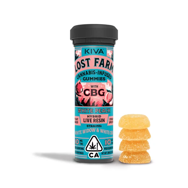 Kiva Lost Farm - Lost Farm - 1:1 THC/CBG Gummies (White Peach-Hybrid) Main Image