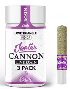 JEETER - Jeeter-Solventless Baby Cannon-3 pack-Love Triangle-Live Rosin-Infuse Pre Roll-Indica-Ceramic Tip-44.38%-1.5G