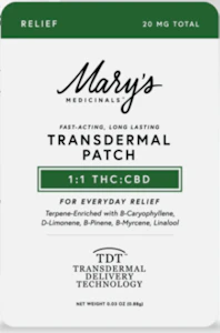 MARY'S MEDICINALS - [Mary’s Medicinals] Transdermal Patch - 20mg - 1:1 THC:CBD