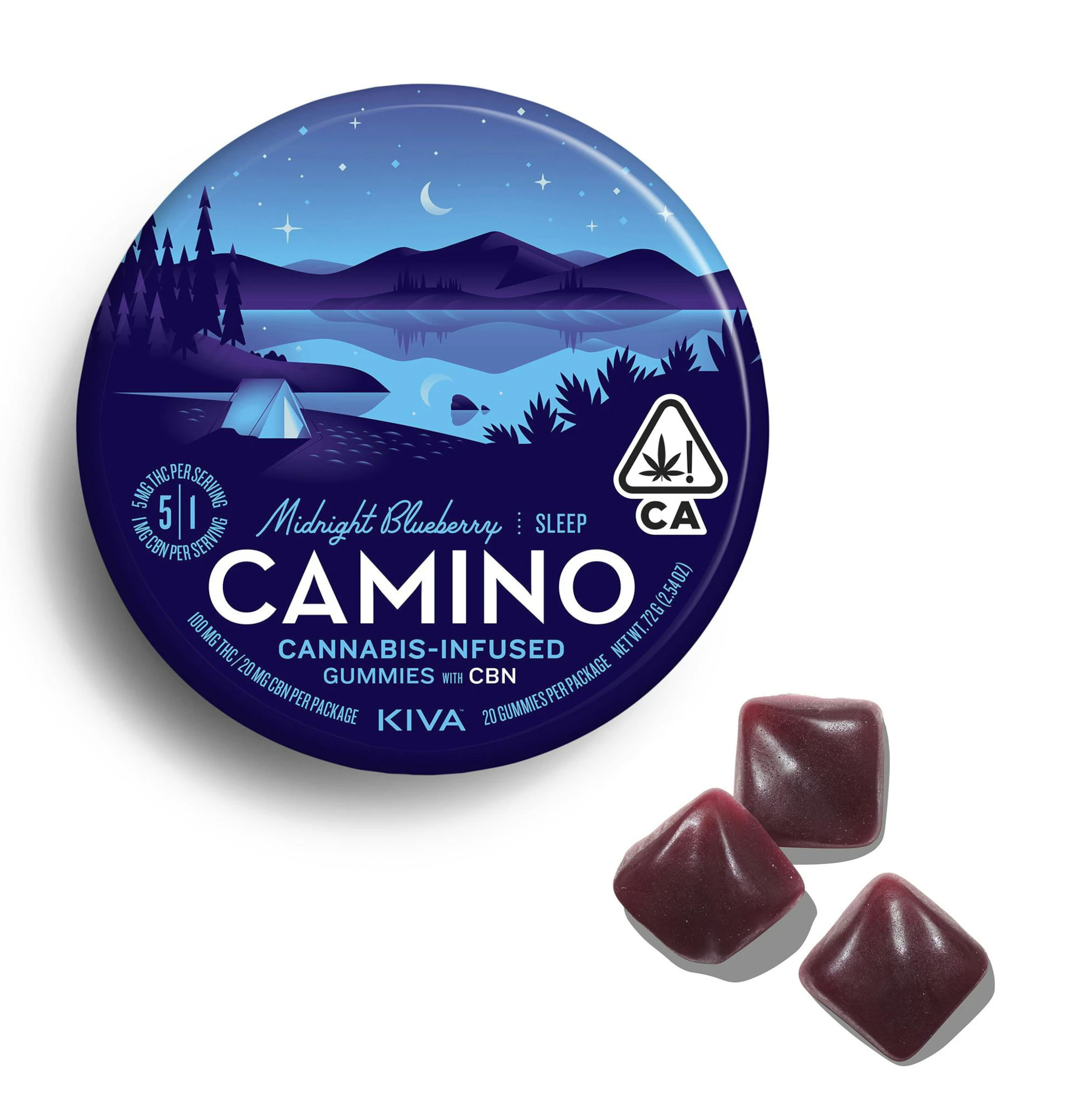 KIVA - Kiva - 10ct. 20mg CBN:100mg THC Camino Gummies (Sleep) - Midnight Blueberry Main Image