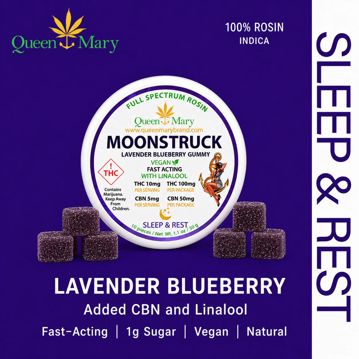 Queen Mary - Queen Mary Moonstruck ~ Sleep Aid Rosin Gummy w/CBN Main Image