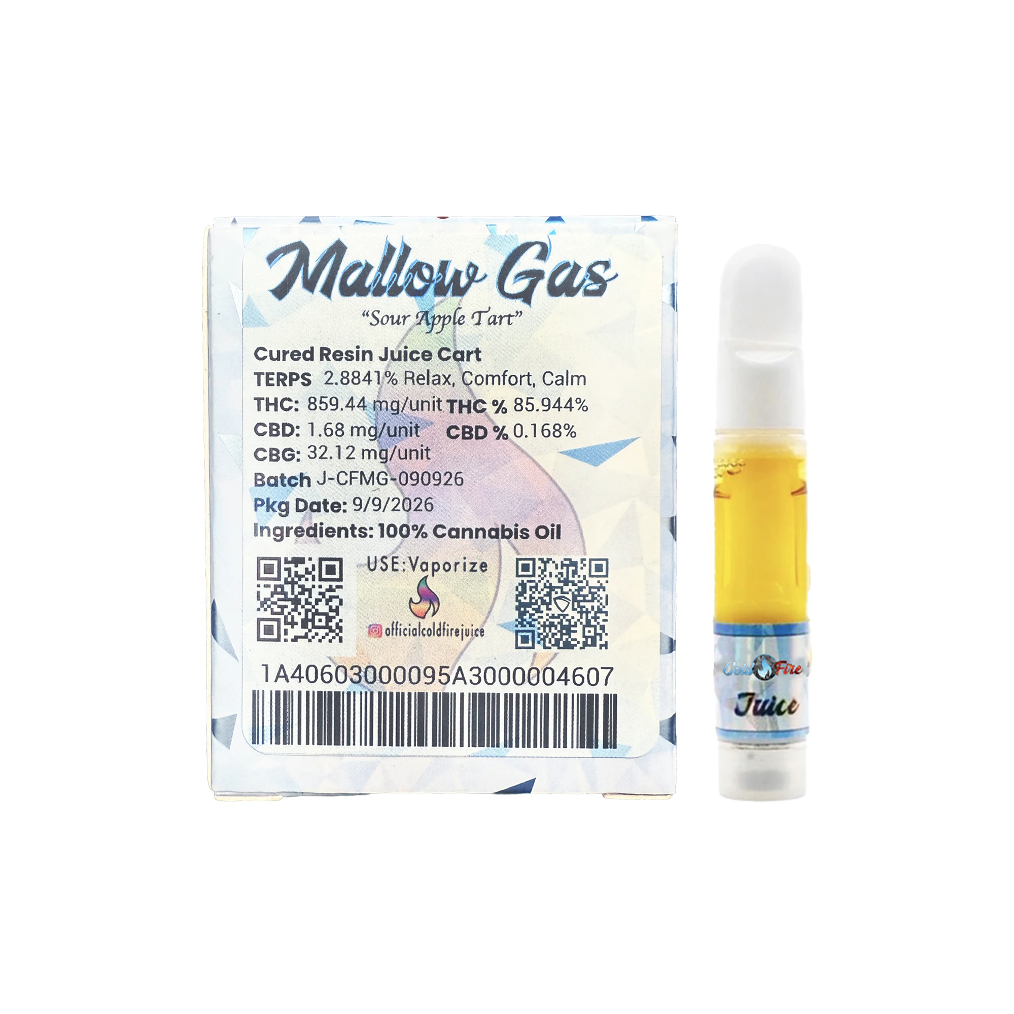 COLD FIRE - ColdFire 'Mallow Gas' Cured Resin Juice Cartridge 1.0g Main Image