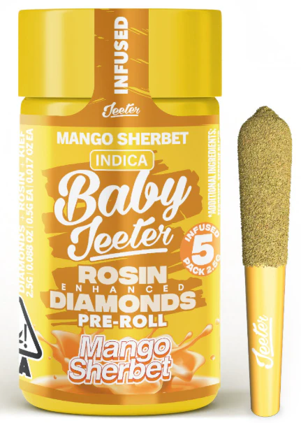 Jeeter - JEETER: Mango Sherbet Quad-Infused Baby Jeeter .5g Pre-Roll 5pk/2.5g (I) Main Image