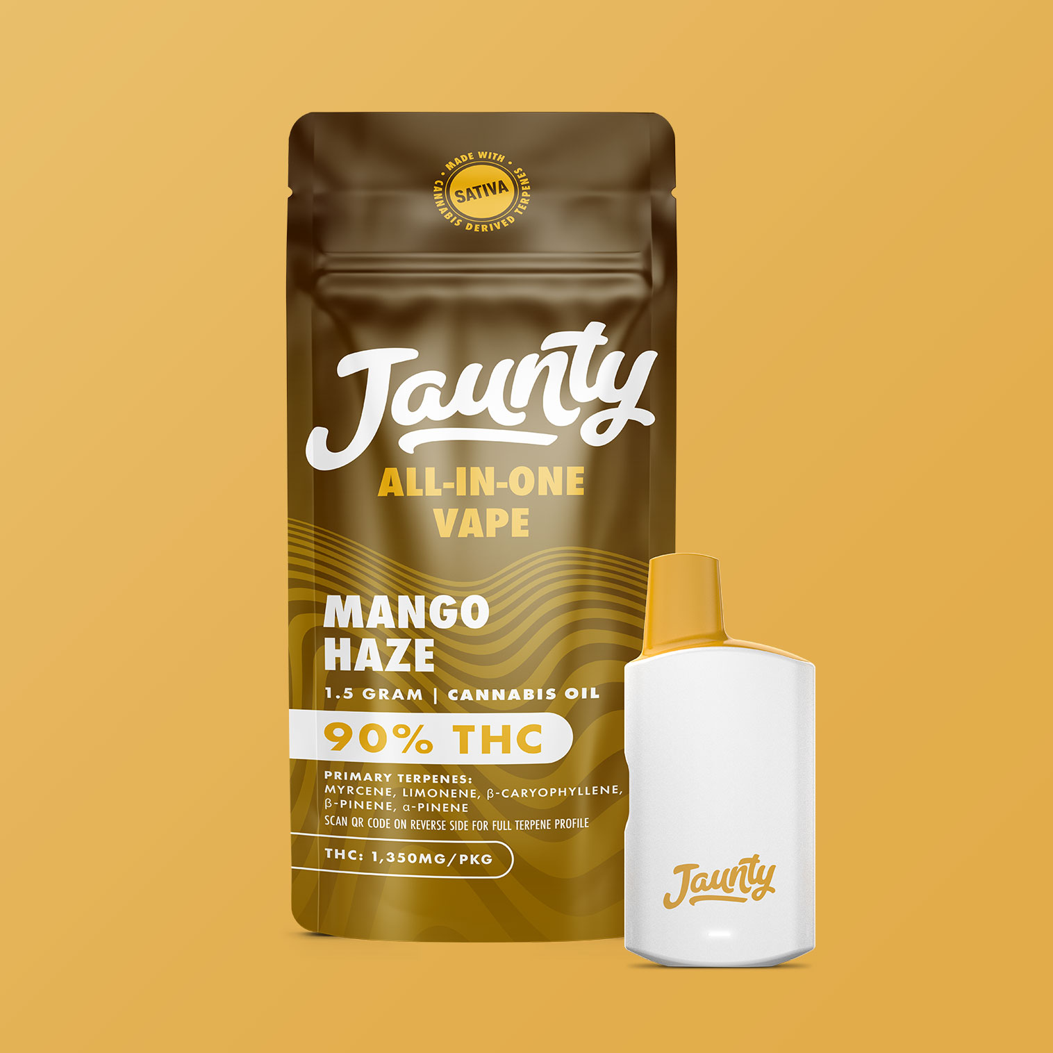 Mango Haze -Sativa- 1.5g Cannabis Oil (All-In-One Palm (Vape) | Jaunty   -i2 FRONT