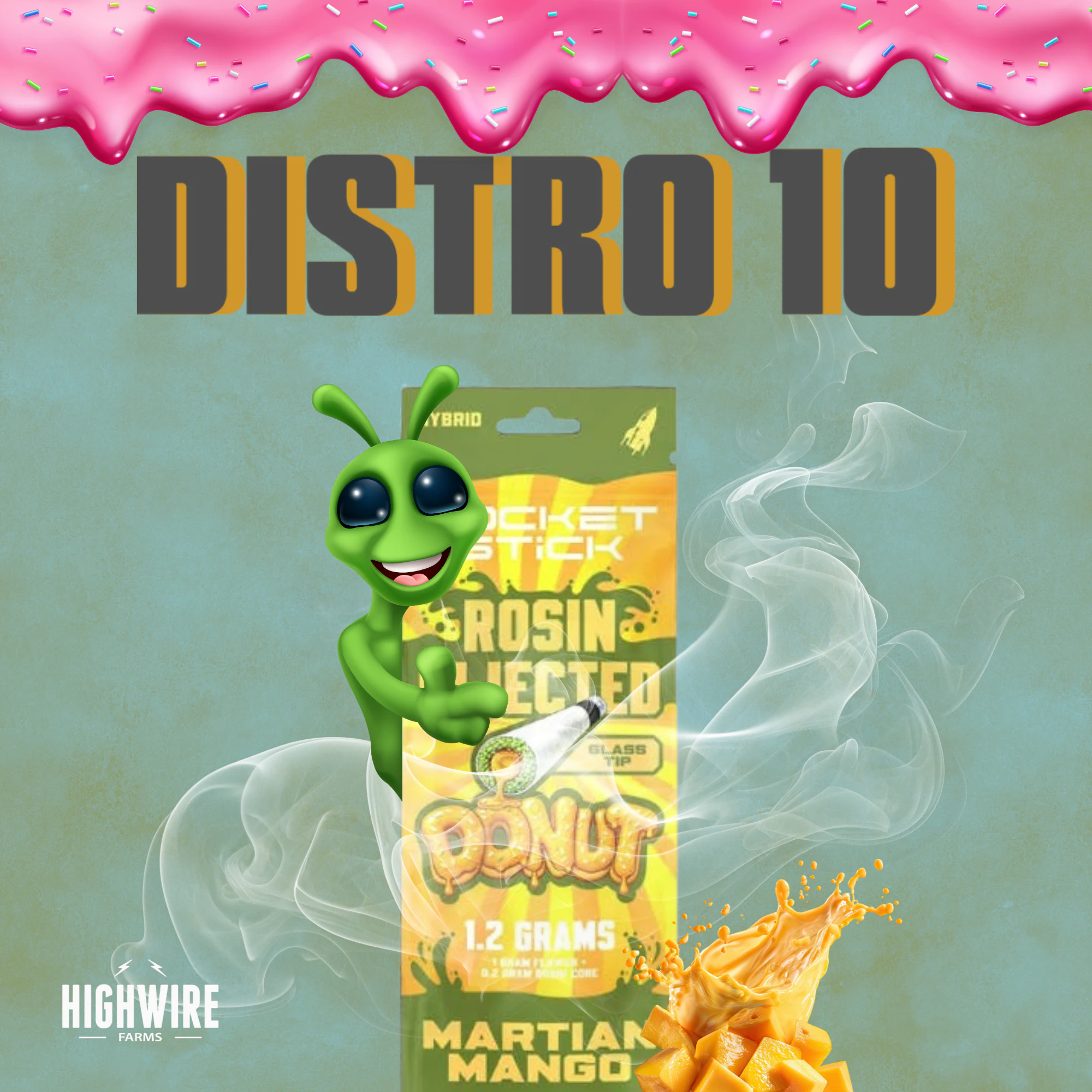 Distro 10 - Rocket Stick Martian Mango Rosin Injected Donut 1.2g Main Image
