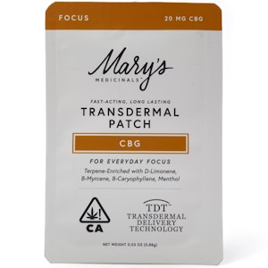 MARY'S MEDICINALS - Focus CBG 20mg Transdermal Patch - Mary's Medicinals