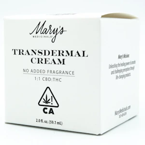 Mary's Medicinals™ - 1:1 CBD:THC Transdermal Cream No Fragrance Added - Mary's Medicinals