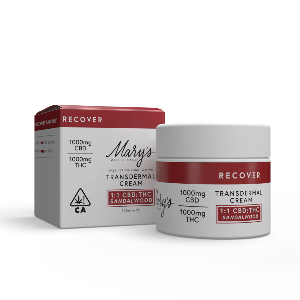 Mary's Medicinals™ - [Mary's Medicinals] Transdermal Cream 2oz - 2000mg - Sandalwood 'Recover' 1:1 (CBD:THC) Main Image