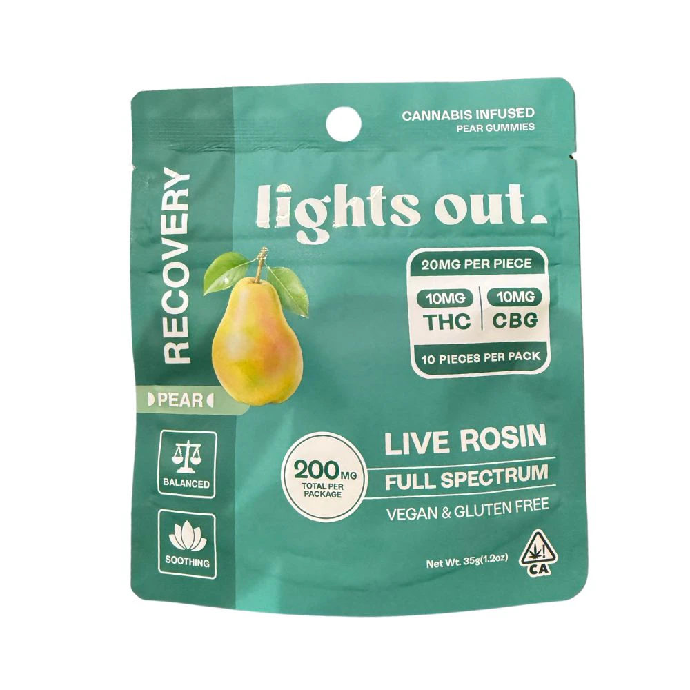 Lights Out - LIGHTS OUT: Pear Recovery 1:1 (THC:CBG) Live Rosin Gummies (H) Main Image