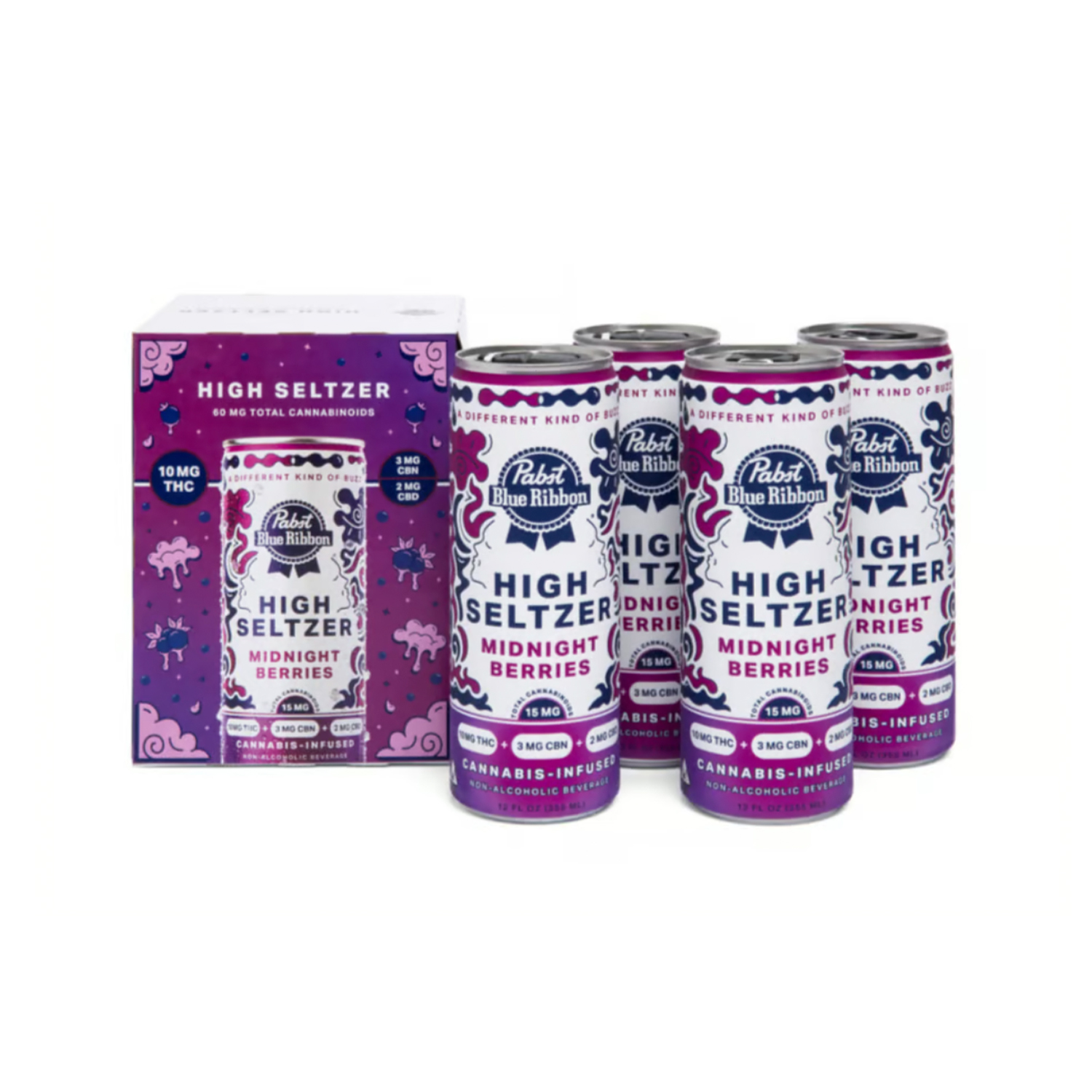 PABST Blue Ribbon Midnight Berries Cannabis Infused High Seltzer 4-Pack 48oz 60mg