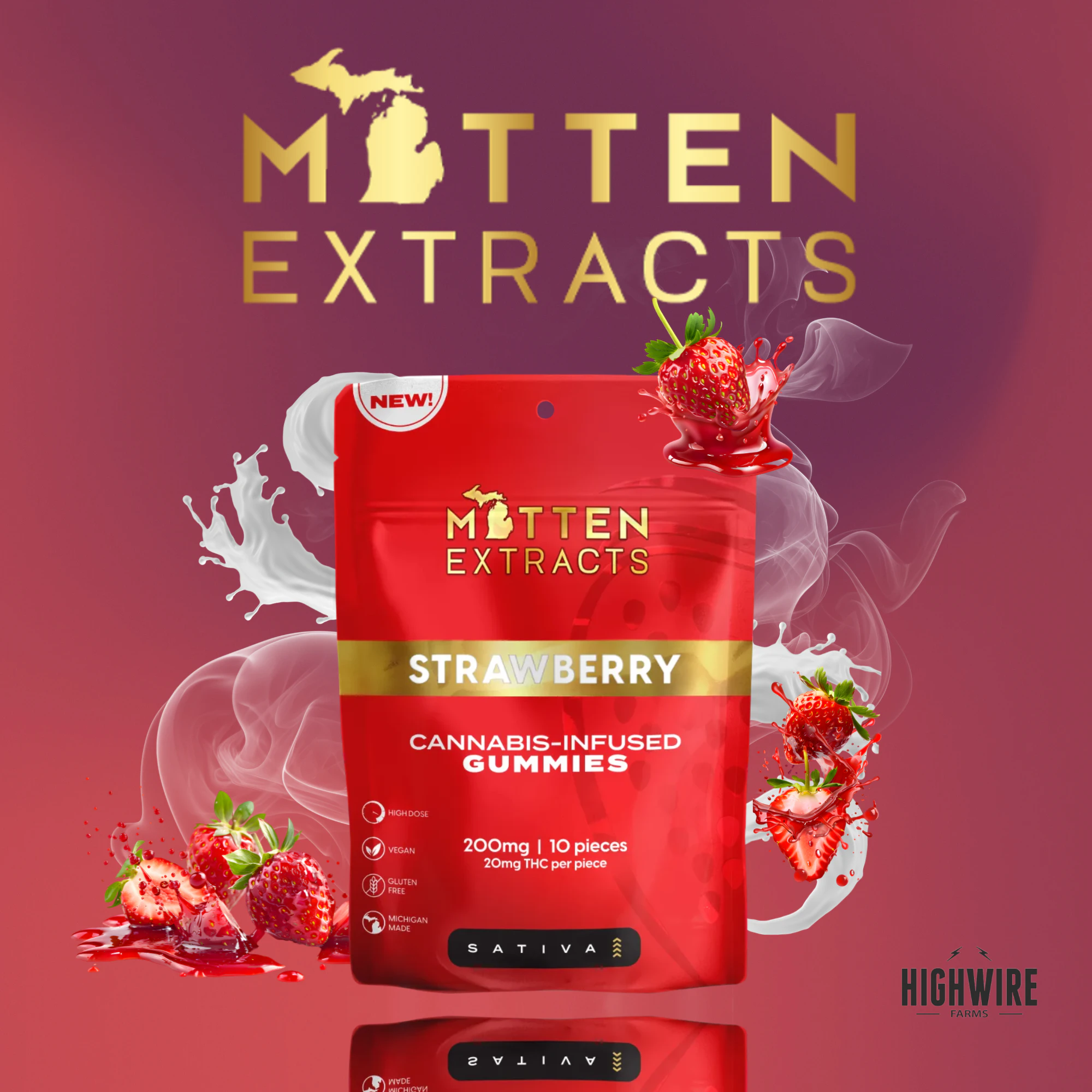 Mitten Extracts - Mitten Extracts Gummies Strawberry 200mg (Sativa) Main Image