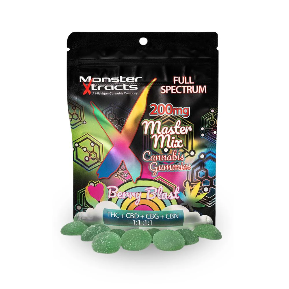 Monster Xtracts - Berry Blast 1:1:1:1 THC:CBD:CBG:CBN 200mg Gummies (10x20mg) - MONSTER XTRACTS Main Image