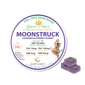 Queen Mary - 150mg 2:1 THC:CBN Moonstruck Lavender Blueberry Rosin Gummies (10mg THC + 5mg CBN, 10 pack) - Queen Mary