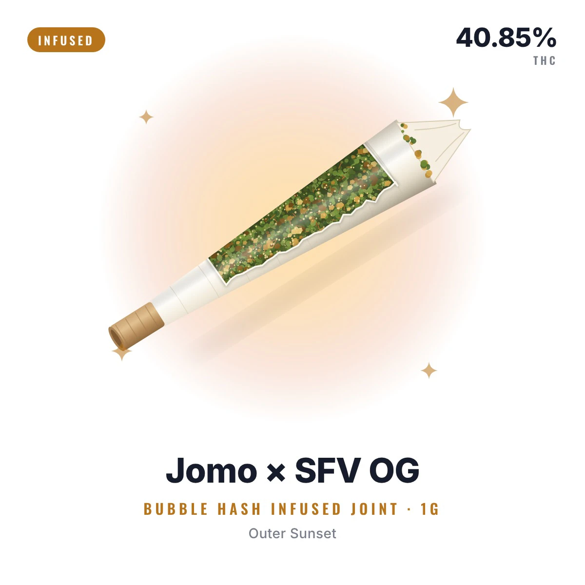 Deep Sky Cannabis LLC - BUBBLE HASH INFUSED JOINT - Jomo x SFV OG - 1G Main Image