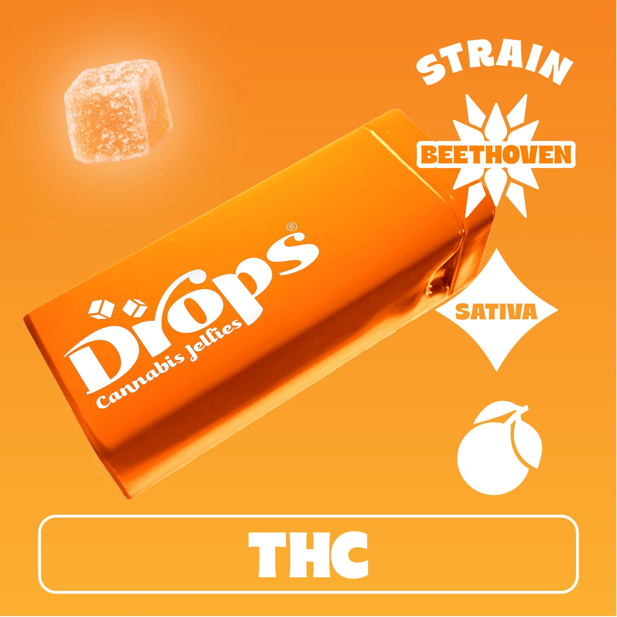 Drops - Orange - Beethoven - Sativa | Live Rosin Gummies | 100mg/20 Pieces | Drops Main Image