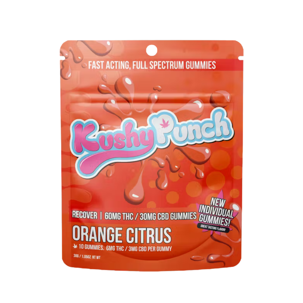 90mg 2:1 THC:CBD Individual Orange Citrus Recover Gummies (6mg THC, 3mg CBD - 10 pack) - Kushy Punch picture