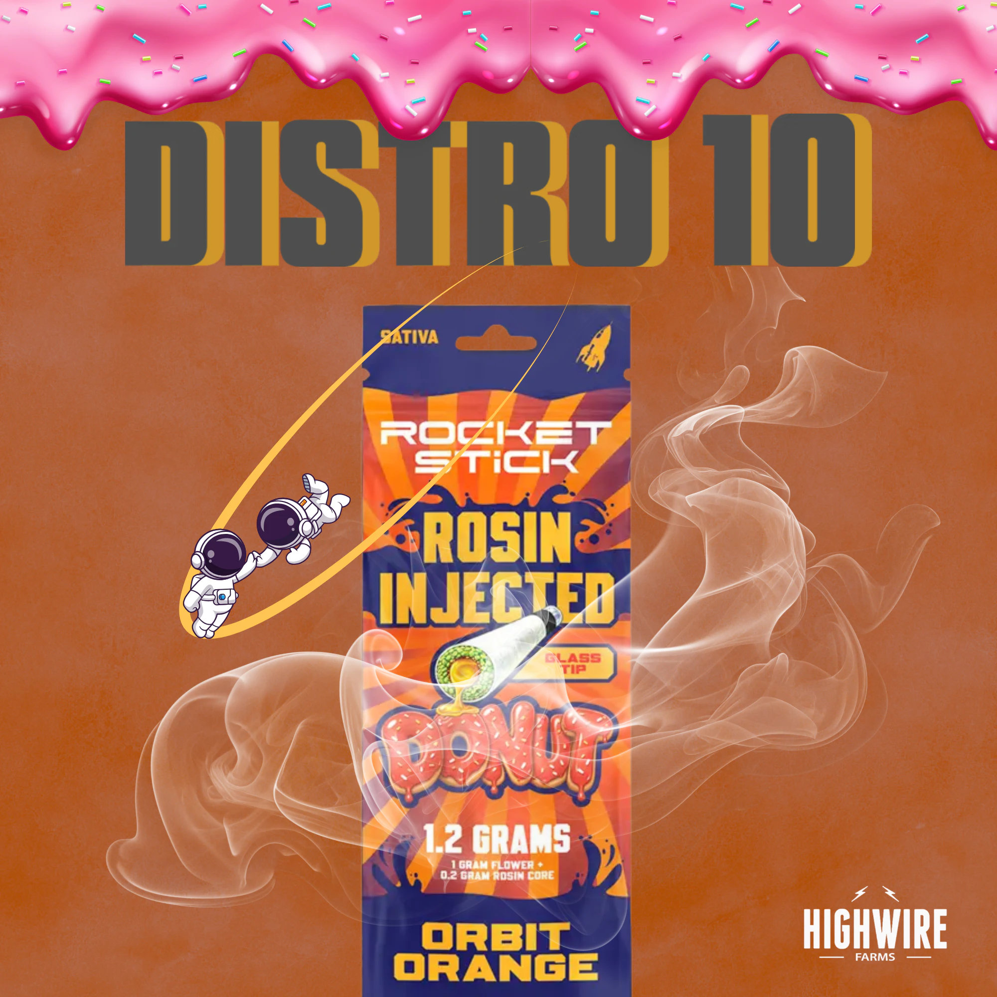 Distro 10 - Rocket Stick Orbit Orange Rosin Injected Donut 1.2g Main Image
