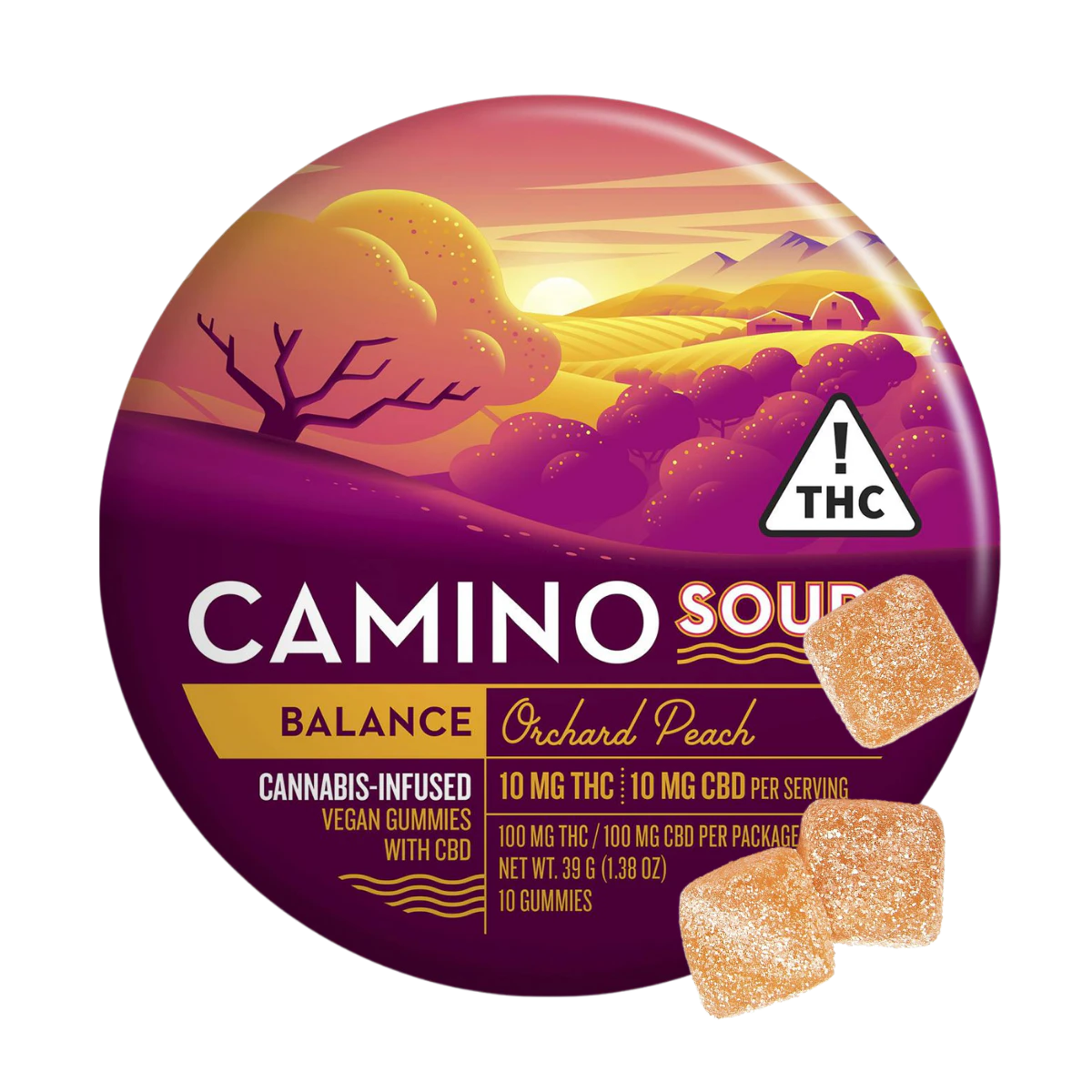 KIVA - Orchard Peach 1:1 (Balance) (H) | 10mg/100mg Sours Gummies  | Camino Main Image