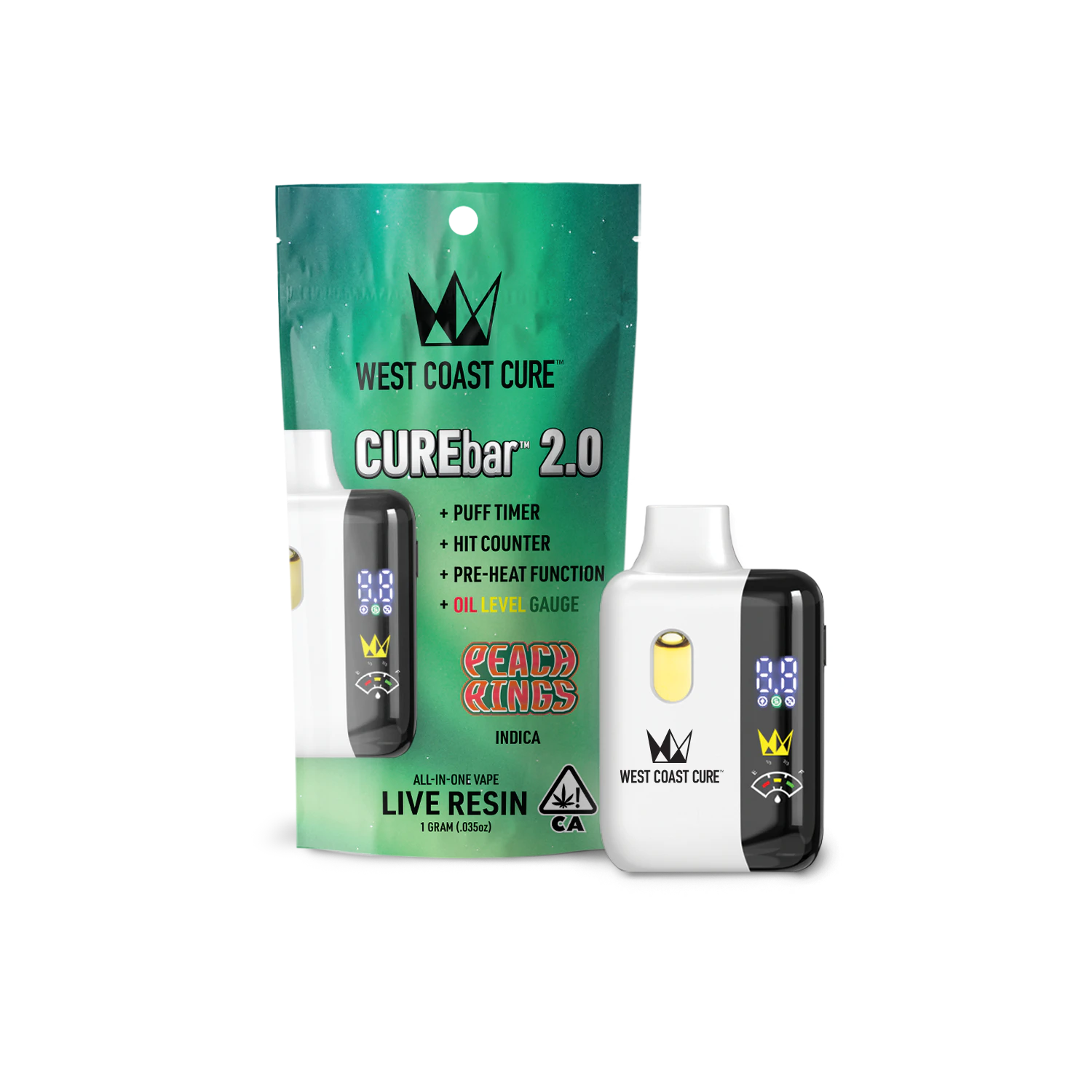 West Coast Cure - WCC | Disposable | CUREbar | Live Resin | Peach Rings | 1g Main Image