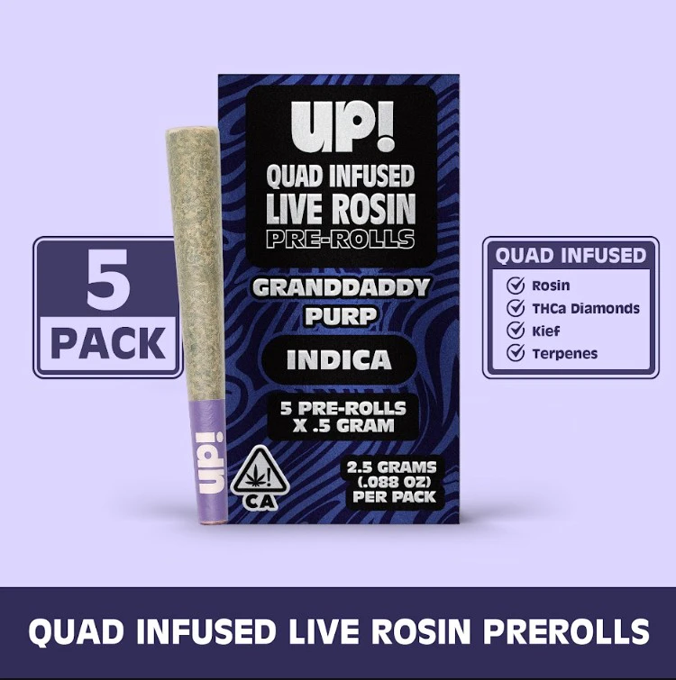 UP! - UP! Granddaddy Purp Quad infused Pre-Rolls 5pk/2.5g (I) Main Image