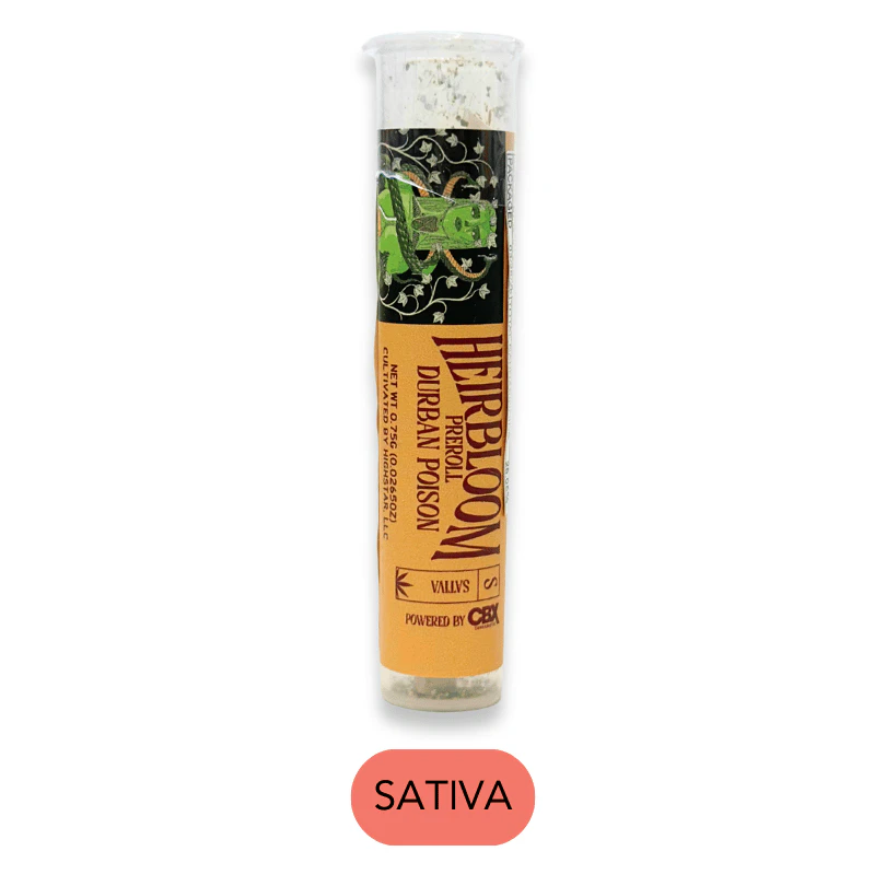 Heirbloom Legacy Flower - Heirbloom Legacy Flower - Powered by Cbx - Durban Poison - Preroll - .75g Main Image