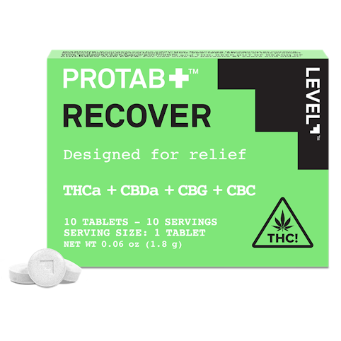 LEVEL - Protab+ Recover | Relief | THC+THCa+CBDa+CBG+CBC | 1mg THC | 10pk  -OO5 FRONT