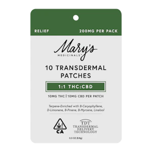 MARY'S MEDICINALS - Mary's Medicinals - 1:1 CBD:THC 200mg 10pk Patch - Relief